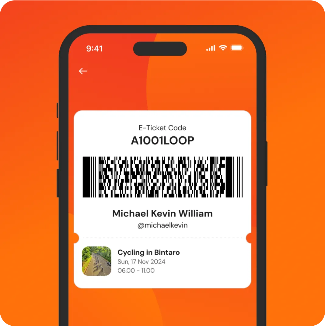 Ilustrasi fitur Tiket & Check-in di aplikasi KUYY!